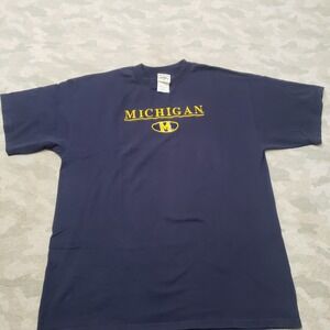 VTG Michigan Wolverines Shirt Mens XL Blue Embroidered Short Sleeve